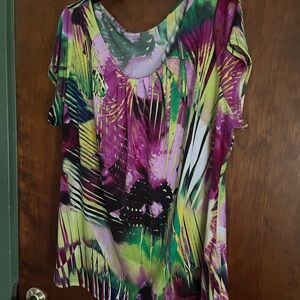 Worthington Purple and Green Abstract Blouse